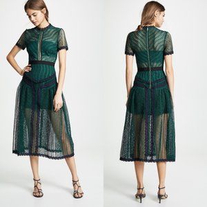 Self-Portrait Wave Lace Midi Dress Crochet Floral